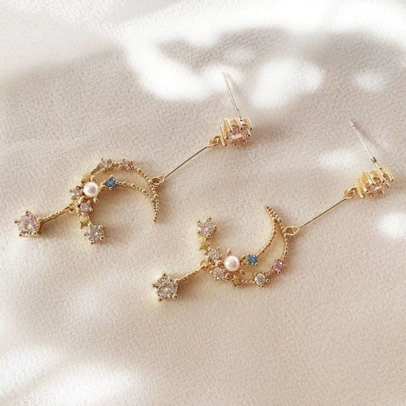 Moon and Star Dangle Earrings - Picture 9 of 11